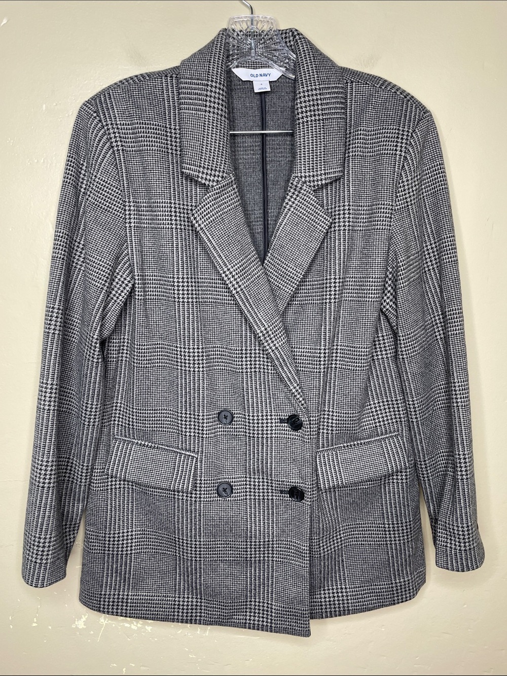 OLD NAVY Gray & Black Glen Plaid Double Breasted Boyfriend Blazer Small